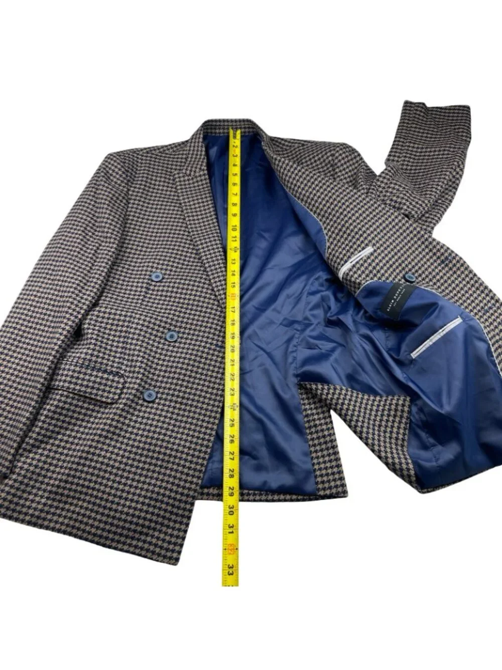 Alain Dupetit Men's Double Breasted Suit Navy/Beige Houndstooth • 44R US | 38x26